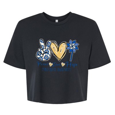 Pinwheel Peace Love Hope Child Abuse Prevention Awareness Bella+Canvas Jersey Crop Tee