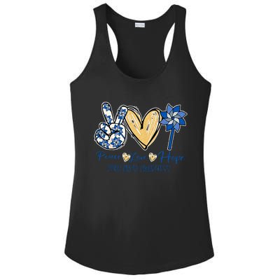 Pinwheel Peace Love Hope Child Abuse Prevention Awareness Ladies PosiCharge Competitor Racerback Tank