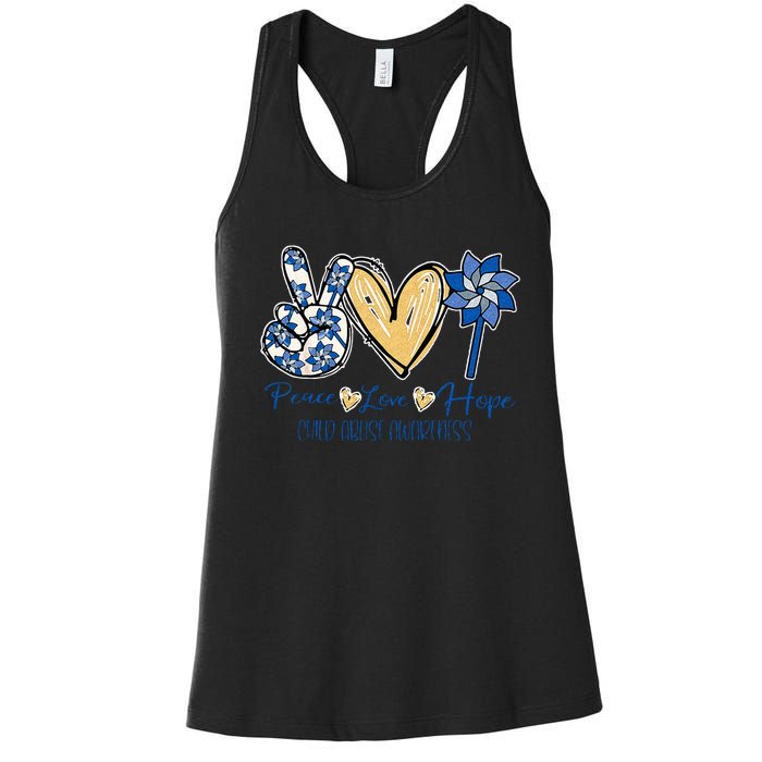 Pinwheel Peace Love Hope Child Abuse Prevention Awareness Women's Racerback Tank