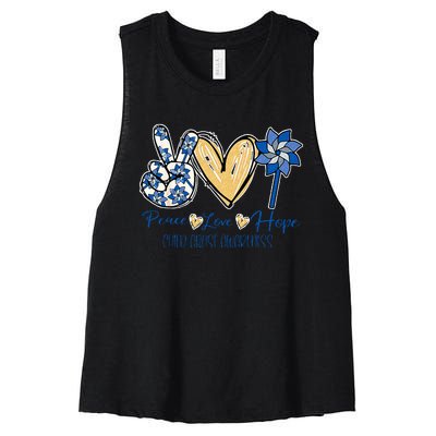 Pinwheel Peace Love Hope Child Abuse Prevention Awareness Women's Racerback Cropped Tank