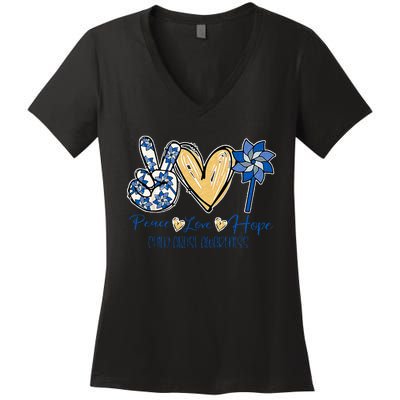 Pinwheel Peace Love Hope Child Abuse Prevention Awareness Women's V-Neck T-Shirt