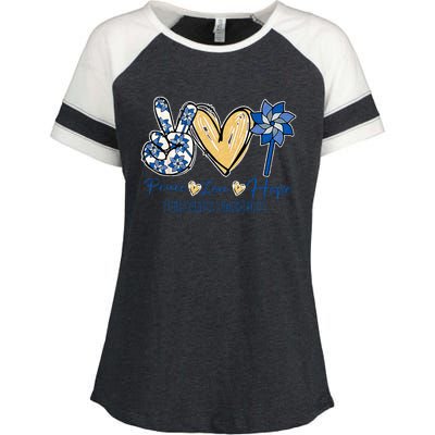 Pinwheel Peace Love Hope Child Abuse Prevention Awareness Enza Ladies Jersey Colorblock Tee