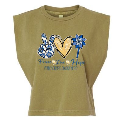 Pinwheel Peace Love Hope Child Abuse Prevention Awareness Garment-Dyed Women's Muscle Tee