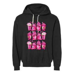 Pink Pattern Latte Love Graphic For Breast Cancer Awareness Garment-Dyed Fleece Hoodie