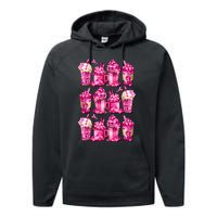 Pink Pattern Latte Love Graphic For Breast Cancer Awareness Performance Fleece Hoodie