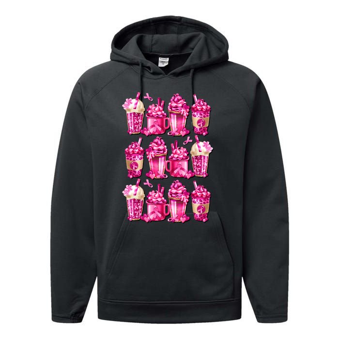 Pink Pattern Latte Love Graphic For Breast Cancer Awareness Performance Fleece Hoodie