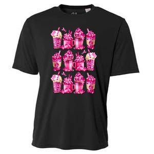 Pink Pattern Latte Love Graphic For Breast Cancer Awareness Cooling Performance Crew T-Shirt