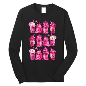 Pink Pattern Latte Love Graphic For Breast Cancer Awareness Long Sleeve Shirt