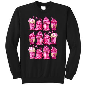 Pink Pattern Latte Love Graphic For Breast Cancer Awareness Sweatshirt