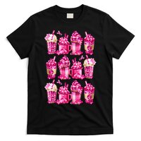 Pink Pattern Latte Love Graphic For Breast Cancer Awareness T-Shirt