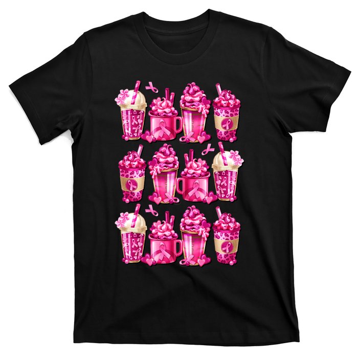 Pink Pattern Latte Love Graphic For Breast Cancer Awareness T-Shirt