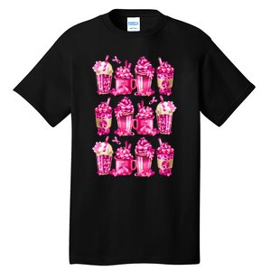 Pink Pattern Latte Love Graphic For Breast Cancer Awareness Tall T-Shirt