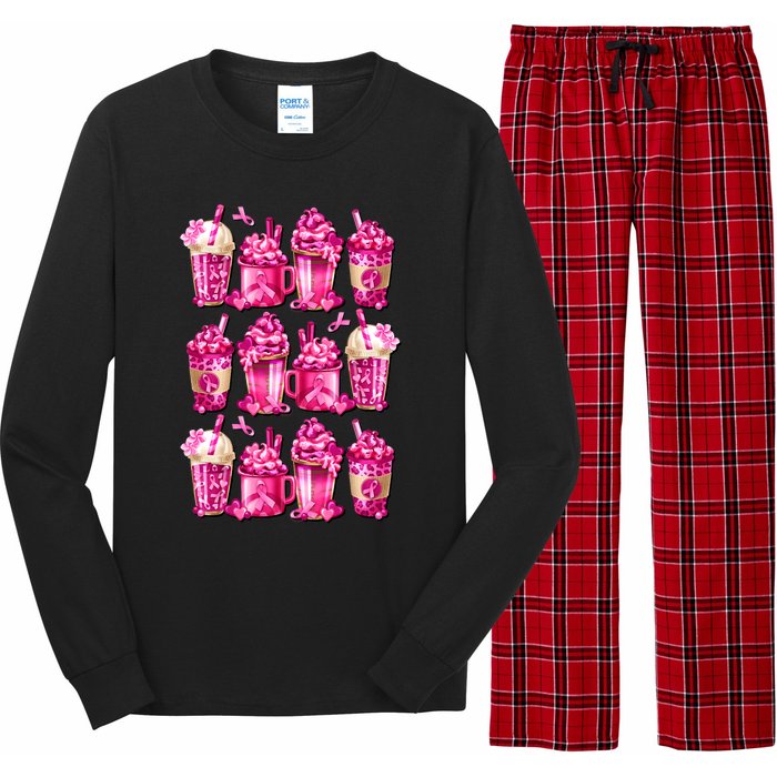 Pink Pattern Latte Love Graphic For Breast Cancer Awareness Long Sleeve Pajama Set