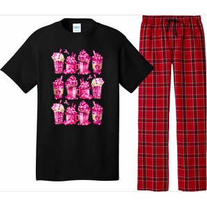 Pink Pattern Latte Love Graphic For Breast Cancer Awareness Pajama Set