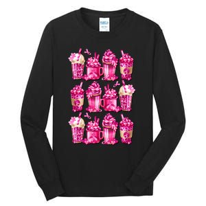 Pink Pattern Latte Love Graphic For Breast Cancer Awareness Tall Long Sleeve T-Shirt