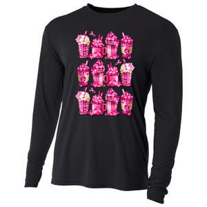 Pink Pattern Latte Love Graphic For Breast Cancer Awareness Cooling Performance Long Sleeve Crew