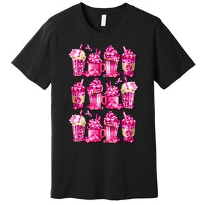 Pink Pattern Latte Love Graphic For Breast Cancer Awareness Premium T-Shirt