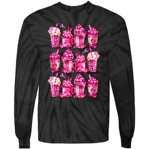 Pink Pattern Latte Love Graphic For Breast Cancer Awareness Tie-Dye Long Sleeve Shirt