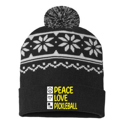 Pickleball Peace Love Pickleball Gift USA-Made Snowflake Beanie