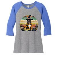 Pitbull Pumpkin Light Vintage Halloween Witch Dog Lover Funny Gift Women's Tri-Blend 3/4-Sleeve Raglan Shirt