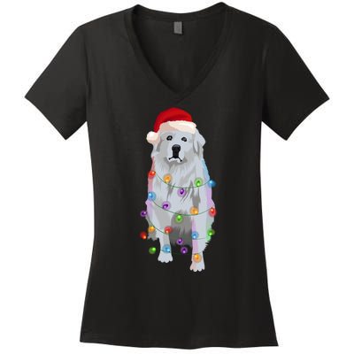 Patou Pyrenean Lights Xmas Great Pyrenees Christmas Women's V-Neck T-Shirt