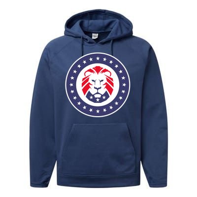 Patriot Party Lion Gift Performance Fleece Hoodie