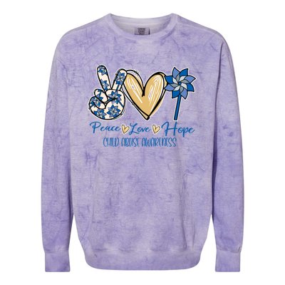 Pinwheel Peace Love Hope Abuse Prevention Awareness Gift Colorblast Crewneck Sweatshirt