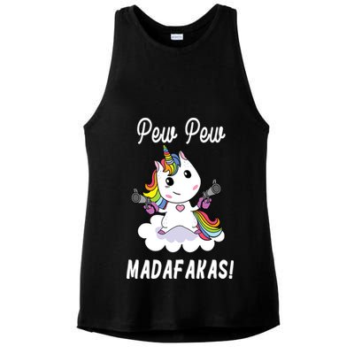 Pew Pew Madafakas Unicorn with Pistols Fantasy Ladies PosiCharge Tri-Blend Wicking Tank