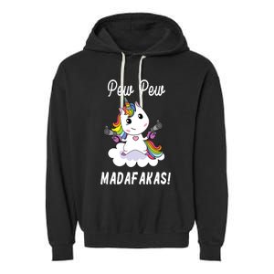 Pew Pew Madafakas Unicorn with Pistols Fantasy Garment-Dyed Fleece Hoodie