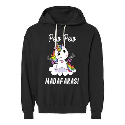 Pew Pew Madafakas Unicorn with Pistols Fantasy Garment-Dyed Fleece Hoodie