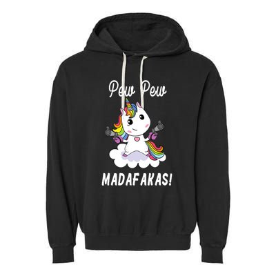 Pew Pew Madafakas Unicorn with Pistols Fantasy Garment-Dyed Fleece Hoodie