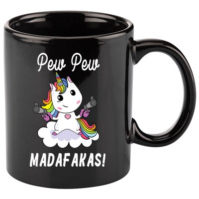 Pew Pew Madafakas Unicorn with Pistols Fantasy 11oz C Handle Ceramic Mug