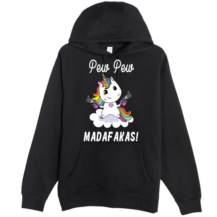 Pew Pew Madafakas Unicorn with Pistols Fantasy Premium Pullover Hoodie