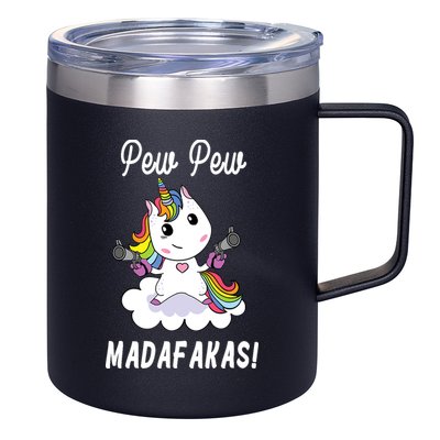 Pew Pew Madafakas Unicorn with Pistols Fantasy 12oz Stainless Steel Coffee Mug