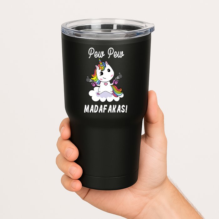 Pew Pew Madafakas Unicorn with Pistols Fantasy Tumbler