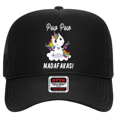 Pew Pew Madafakas Unicorn with Pistols Fantasy Trucker Hat