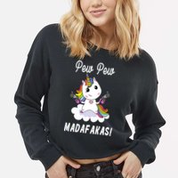 Pew Pew Madafakas Unicorn with Pistols Fantasy Cropped Pullover Crew