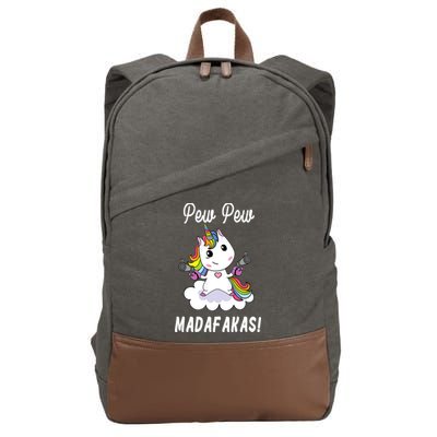 Pew Pew Madafakas Unicorn with Pistols Fantasy Cotton Canvas Backpack