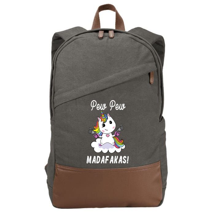 Pew Pew Madafakas Unicorn with Pistols Fantasy Cotton Canvas Backpack