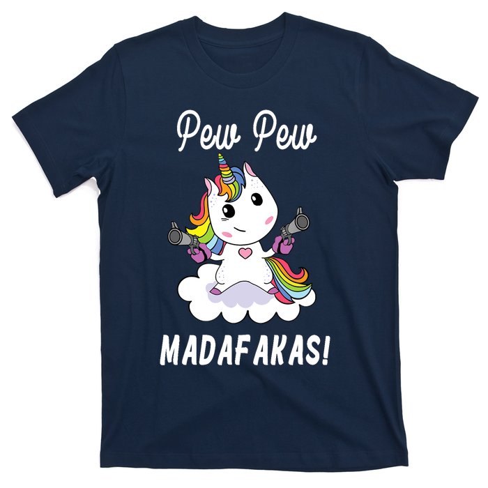 Pew Pew Madafakas Unicorn with Pistols Fantasy T-Shirt