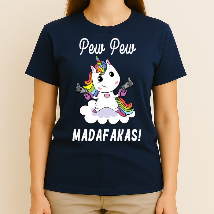 Pew Pew Madafakas Unicorn with Pistols Fantasy T-Shirt