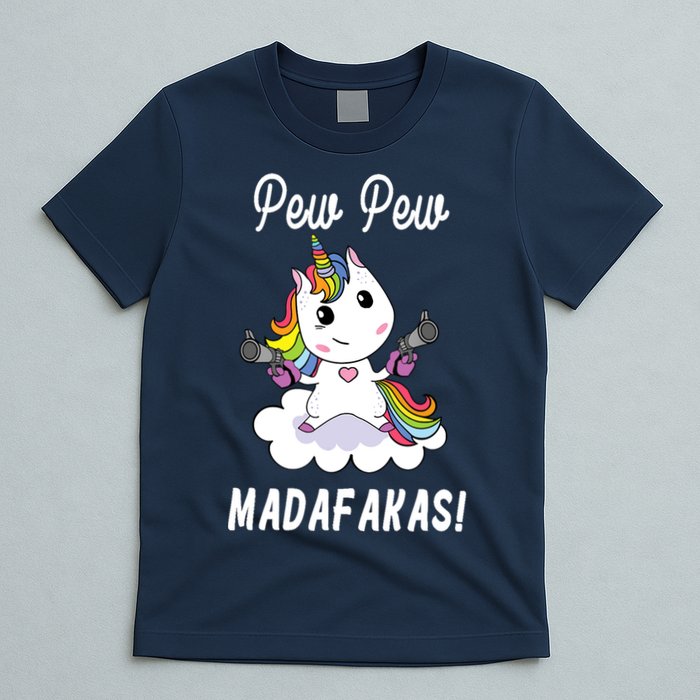 Pew Pew Madafakas Unicorn with Pistols Fantasy T-Shirt