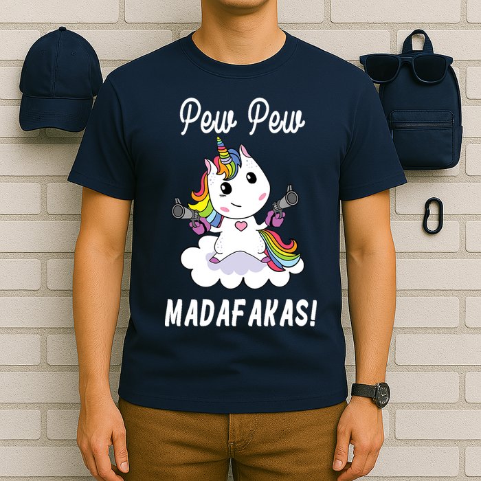 Pew Pew Madafakas Unicorn with Pistols Fantasy T-Shirt