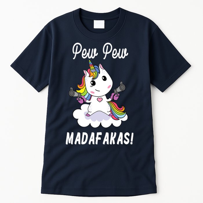 Pew Pew Madafakas Unicorn with Pistols Fantasy Tall T-Shirt
