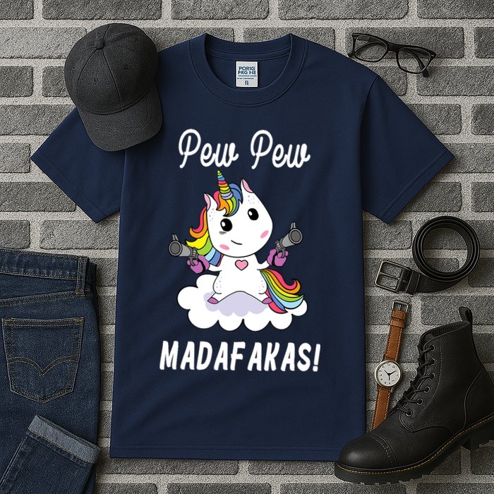 Pew Pew Madafakas Unicorn with Pistols Fantasy Tall T-Shirt