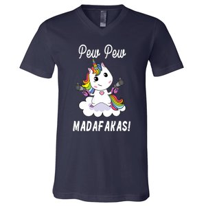 Pew Pew Madafakas Unicorn with Pistols Fantasy V-Neck T-Shirt