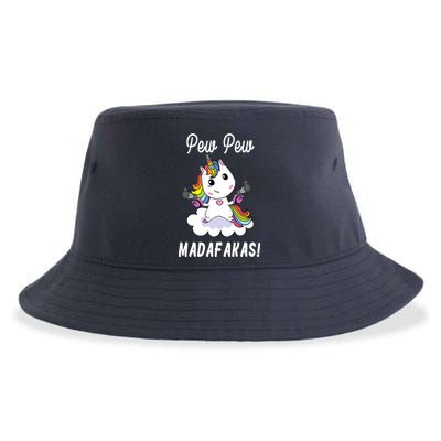 Pew Pew Madafakas Unicorn with Pistols Fantasy Sustainable Bucket Hat