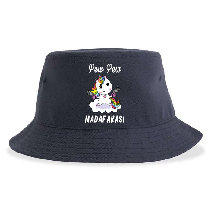 Pew Pew Madafakas Unicorn with Pistols Fantasy Sustainable Bucket Hat