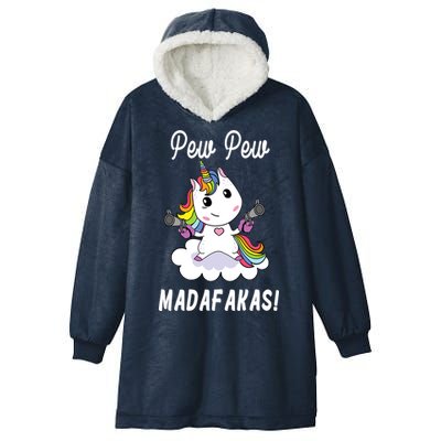 Pew Pew Madafakas Unicorn with Pistols Fantasy Hooded Wearable Blanket