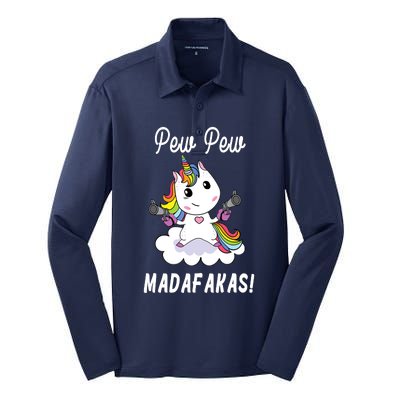 Pew Pew Madafakas Unicorn with Pistols Fantasy Silk Touch Performance Long Sleeve Polo